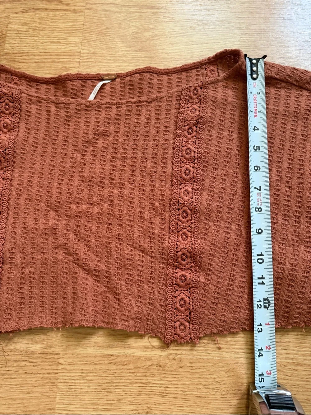 Free People Dylan Ribbed Lace-Trim Long Sleeve Crop Top Rust M - Picture 5 of 6
